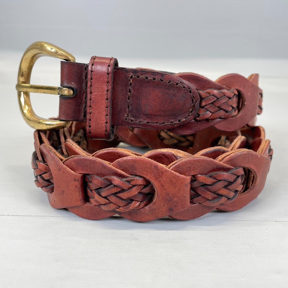 Amiee Lynn Brown Braided Leather Belt Gold Buckle Womens Size Medium Vintage
